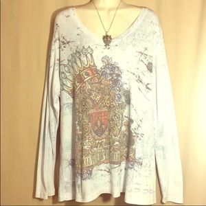 Double side graphic USA made BoHo gypsy long sleeve t hippie boho music top